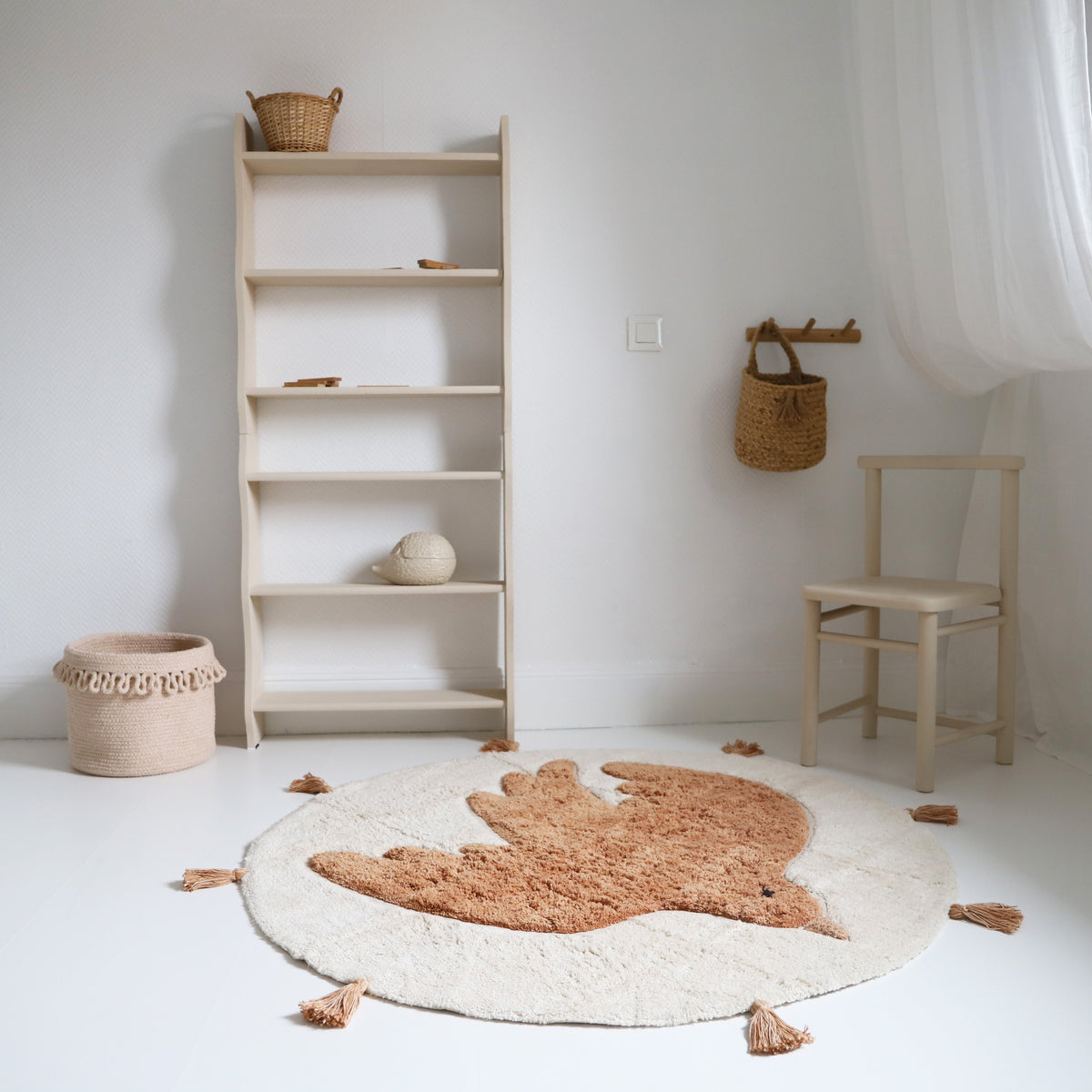 Alfombra infantil lavable Pájaro Boho · redonda 110 cm