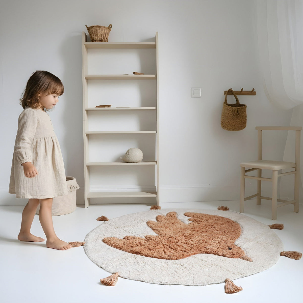Alfombra infantil lavable Pájaro Boho · redonda 110 cm
