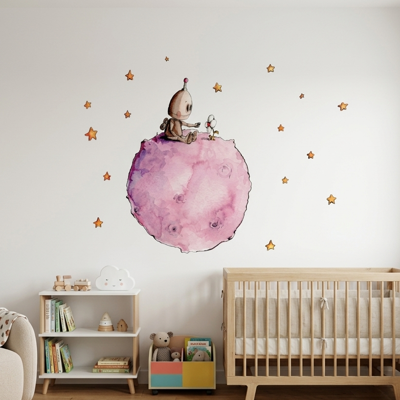 Vinilo infantil de pared Botty en el planeta